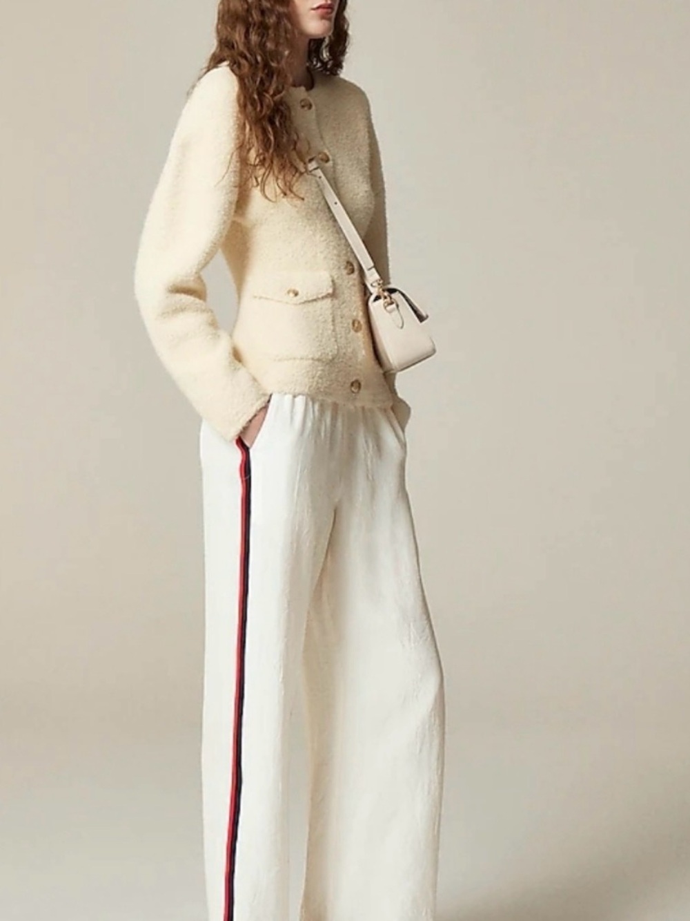 J. Crew Cream Wide-Leg Pants with Navy and Red Side Stripes - Picture 2 of 6
